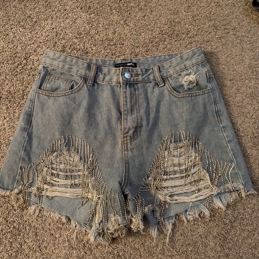 Fashion Nova Distressed Blue Jean Shorts